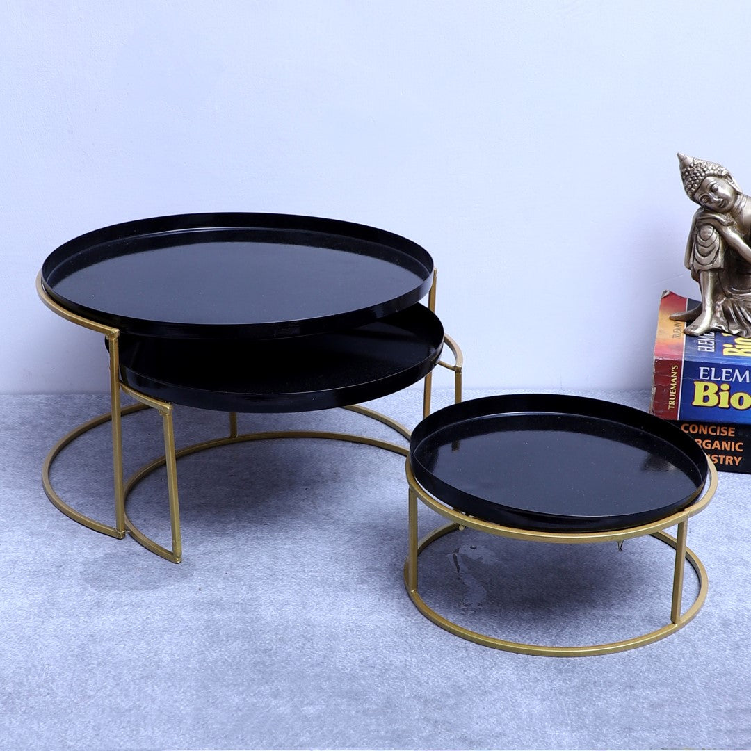 Black & Gold Round Buffet Platter - Set of 3