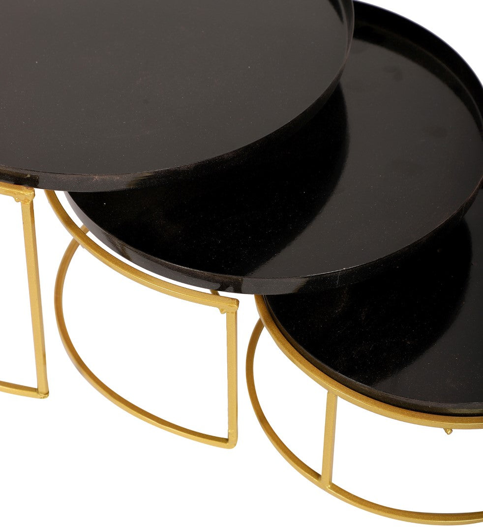 Black & Gold Round Buffet Platter - Set of 3