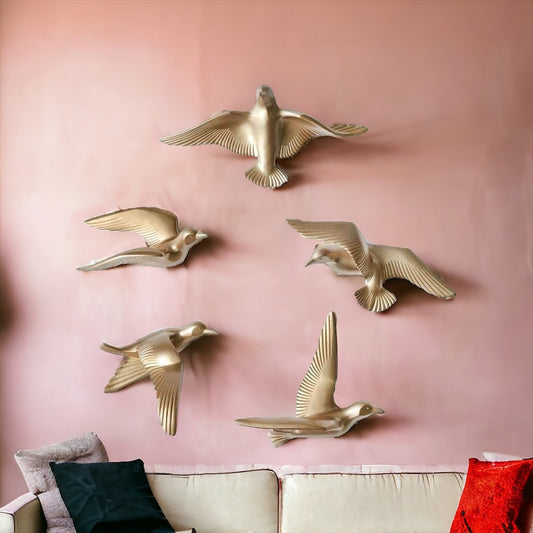 Metal Birds Wall Hanging - Set of 5
