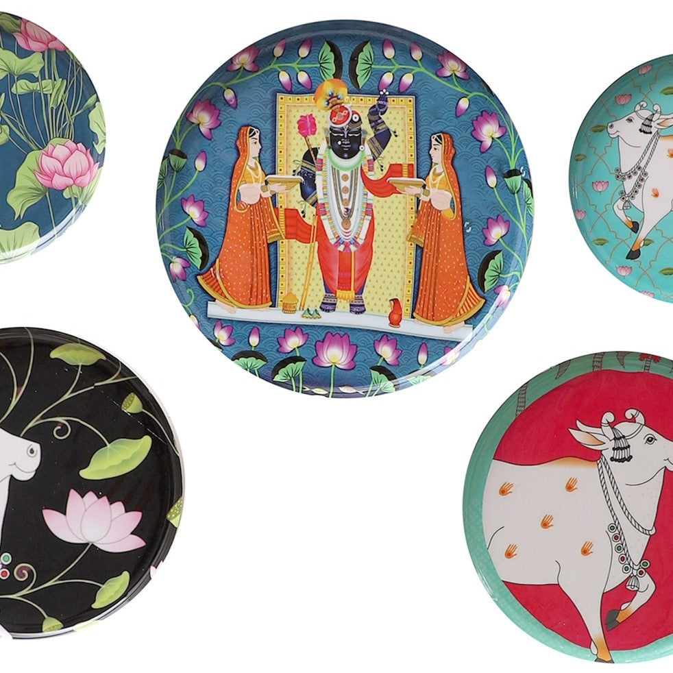 Pichwai Cows Metal Wall Plates - Set of 5