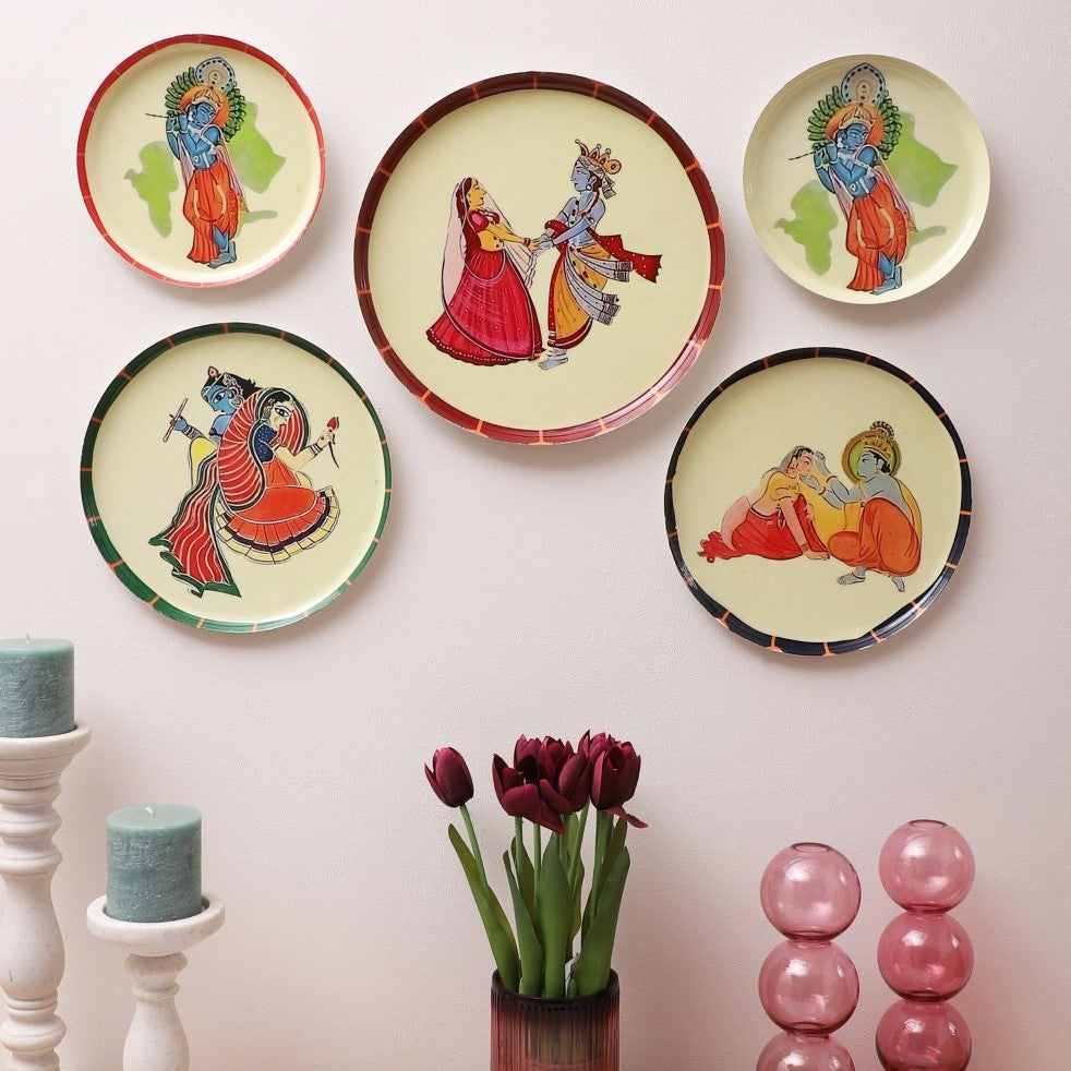 Radha Krishna Metal Wall Plates - Set of 5