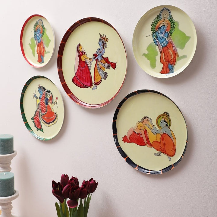 Radha Krishna Metal Wall Plates - Set of 5