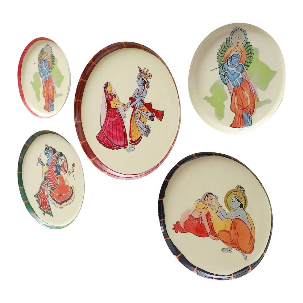 Radha Krishna Metal Wall Plates - Set of 5