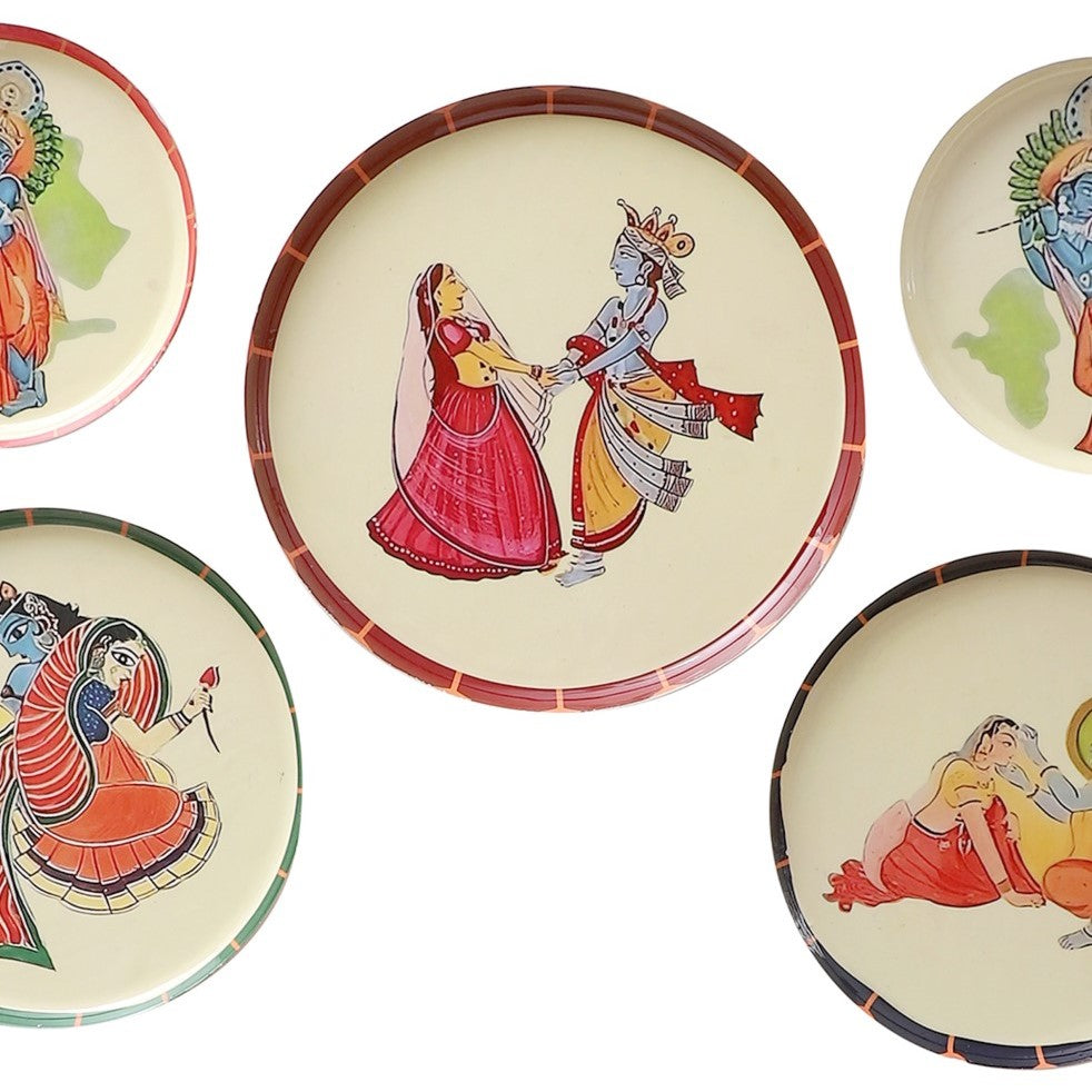 Radha Krishna Metal Wall Plates - Set of 5