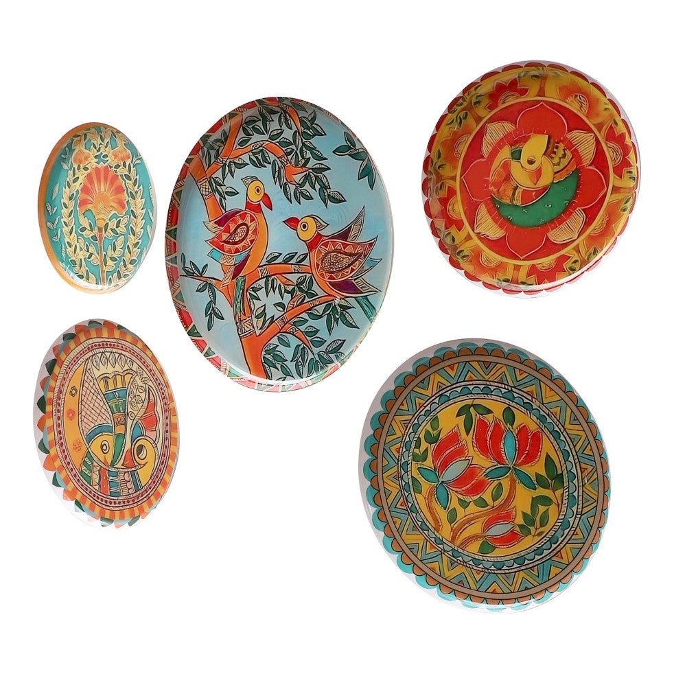 Fish and Birds Metal Wall Plates - Set of 5