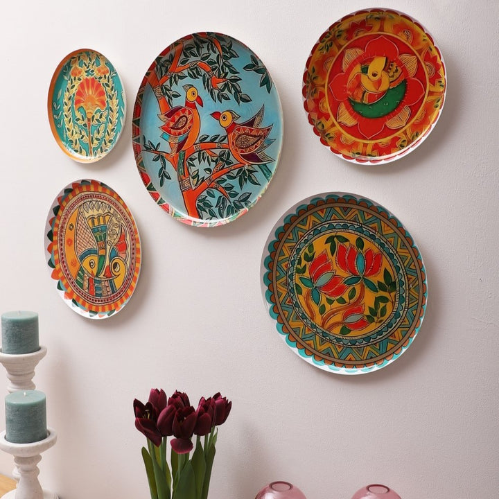 Fish and Birds Metal Wall Plates - Set of 5