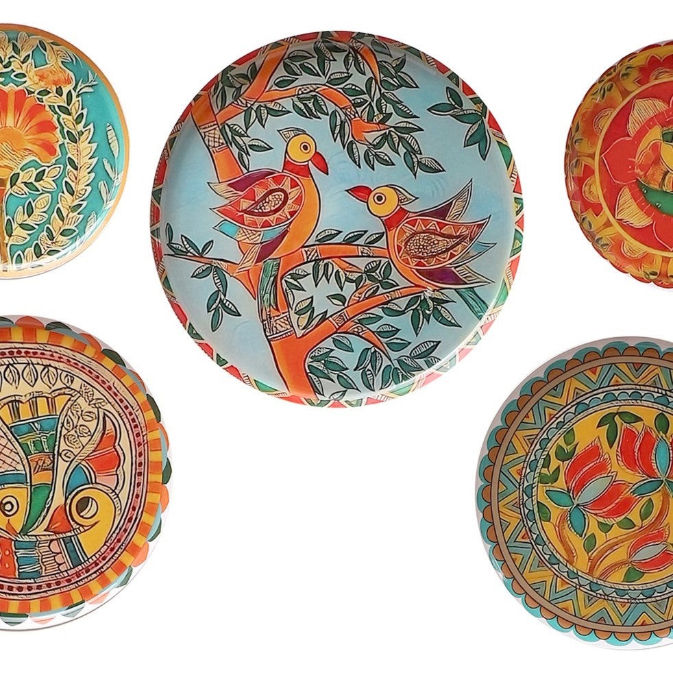 Fish and Birds Metal Wall Plates - Set of 5