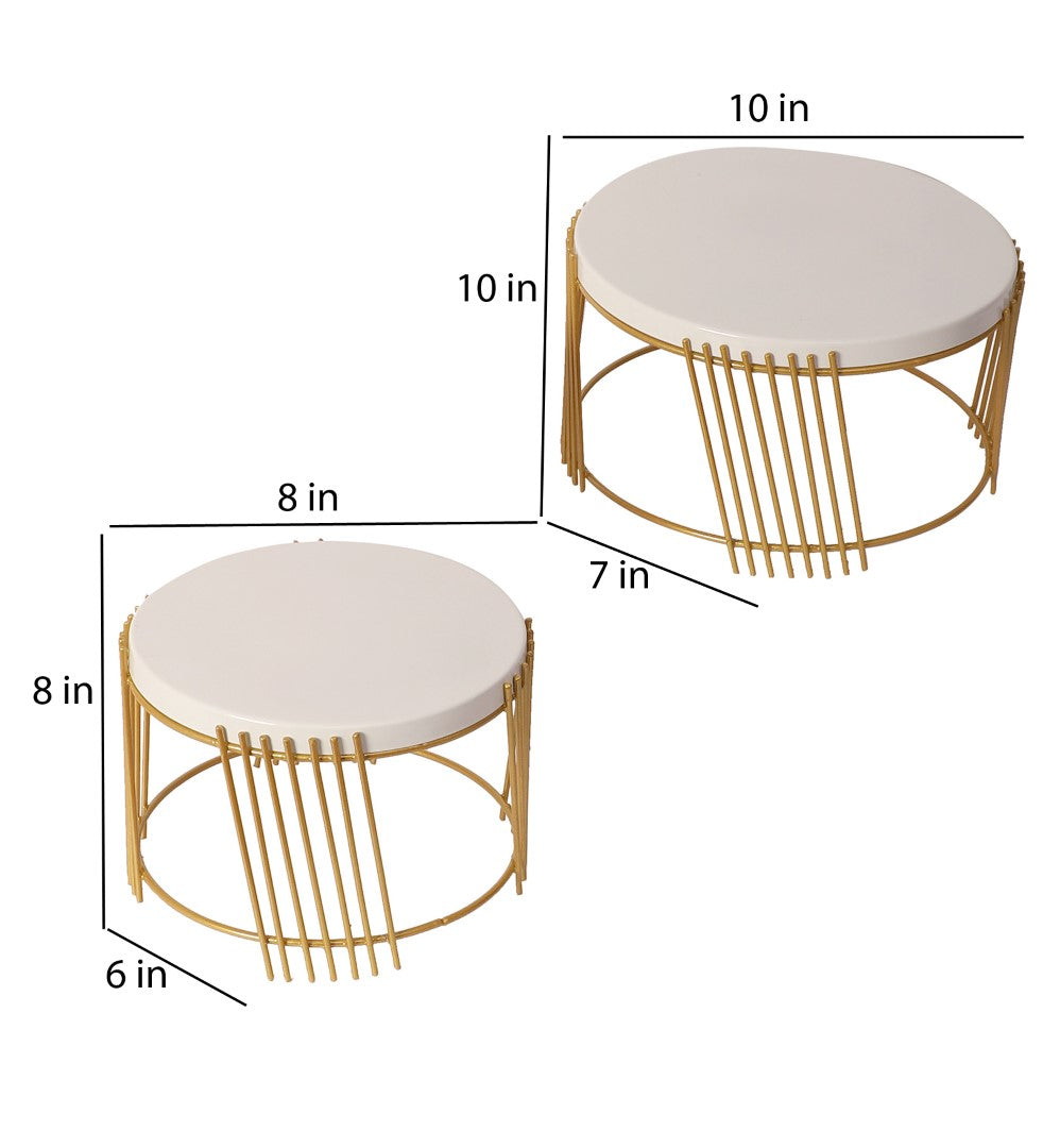 White & Gold Striped Metal Serving Stand - Set of 2