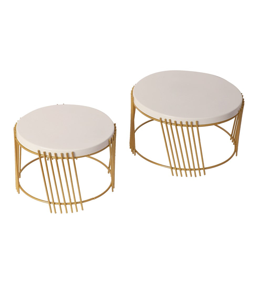 White & Gold Striped Metal Serving Stand - Set of 2