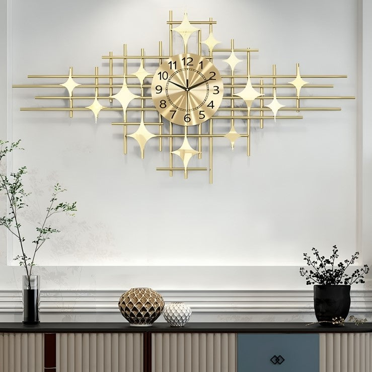 3D Golden Starry Grid Wall Clock