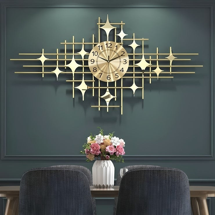 3D Golden Starry Grid Wall Clock