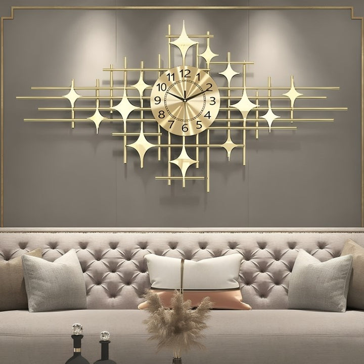 3D Golden Starry Grid Wall Clock