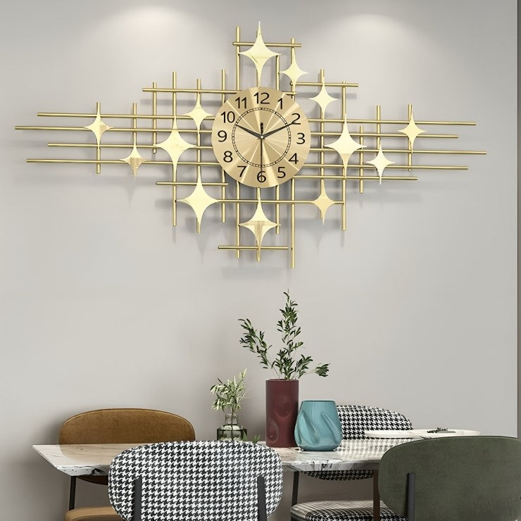 3D Golden Starry Grid Wall Clock