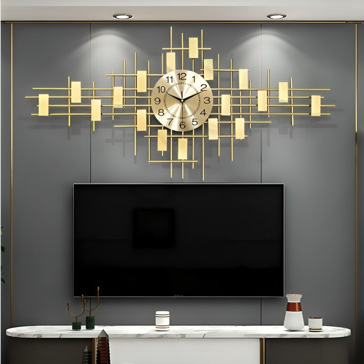 3D Golden Rectangular Grid Wall Clock