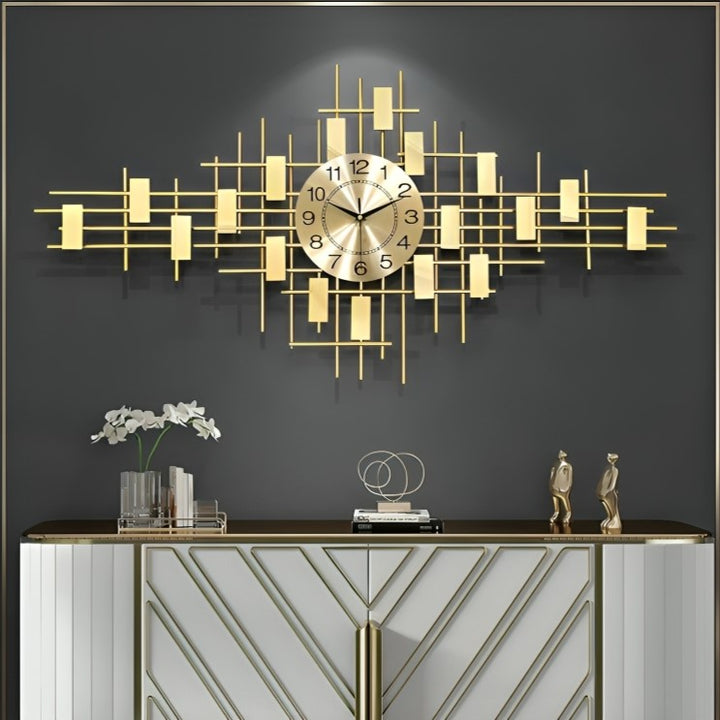 3D Golden Rectangular Grid Wall Clock