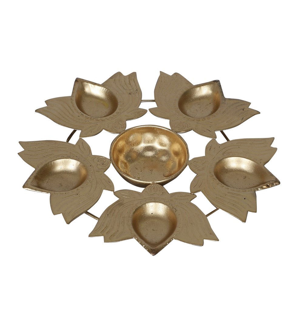 Metal Lotus & Flower Diya Urli - Set of 3