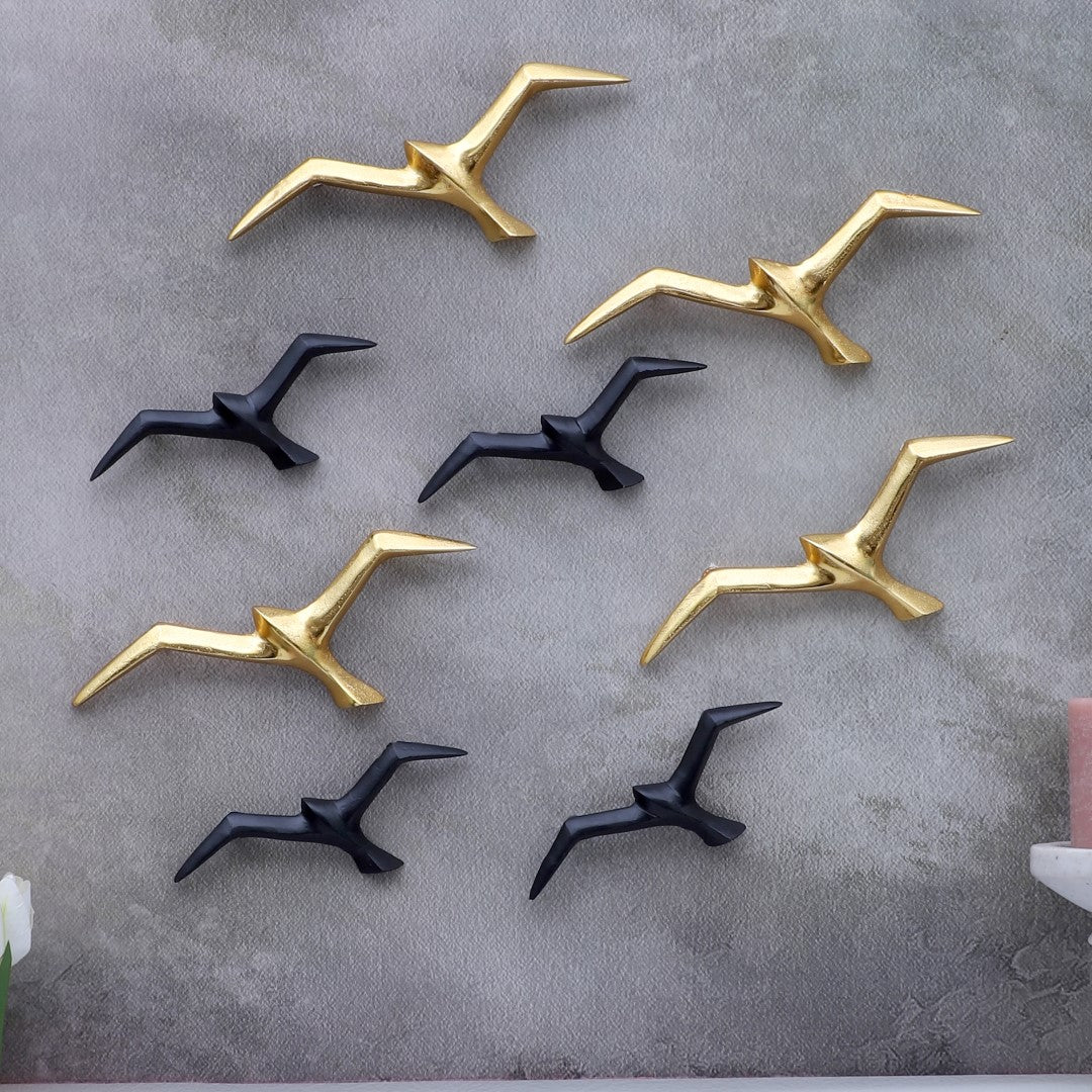 Black & Gold Flying Birds Wall Hanging - Set of 8