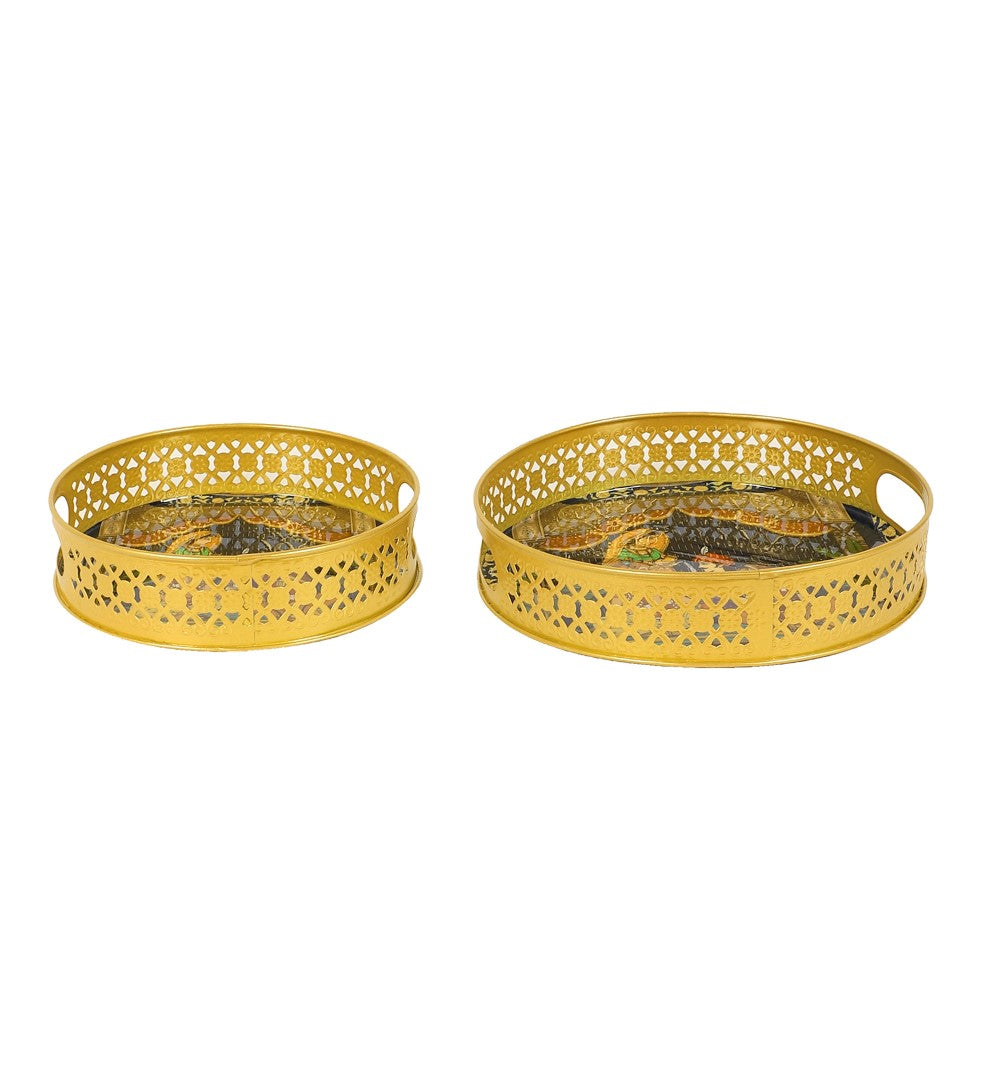 Wedding Mandap Pattern Metal Tray - Set of 2