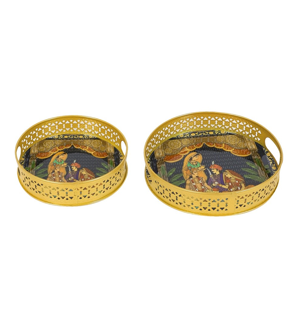 Wedding Mandap Pattern Metal Tray - Set of 2