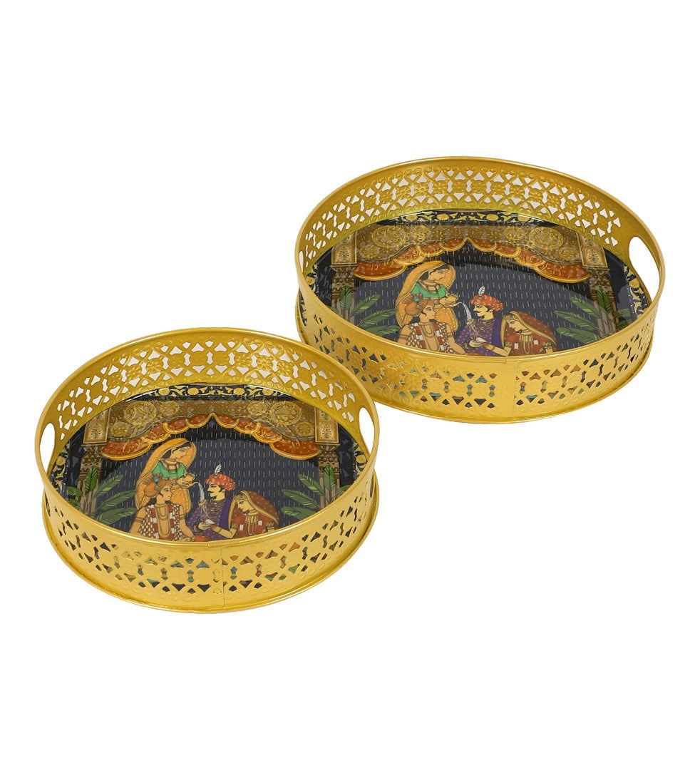 Wedding Mandap Pattern Metal Tray - Set of 2