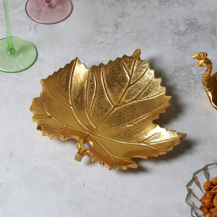 Large Chinar Leaf Metal Platter