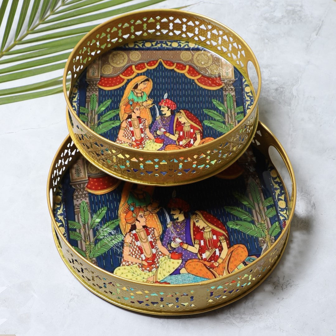 Wedding Mandap Pattern Metal Tray - Set of 2