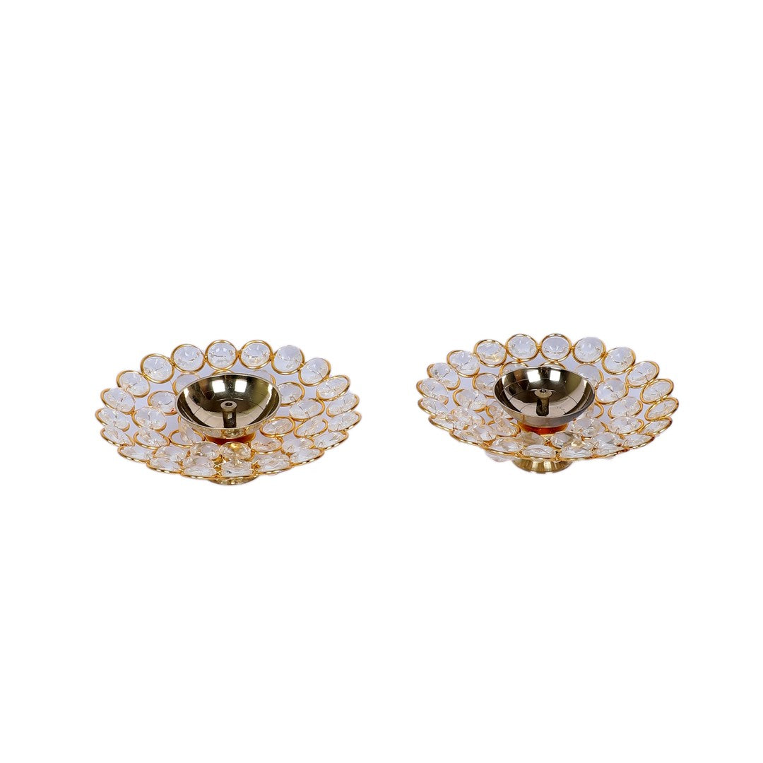 Crystal Brass Diya in a Gift Box - Set of 2