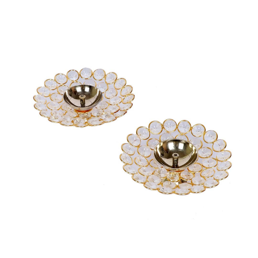 Crystal Brass Diya in a Gift Box - Set of 2