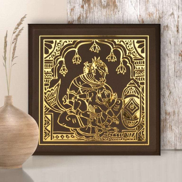 Krishna Yashoda with Golden Metal Outlines Wall Hanging Writings On The Wall Wall Hanging