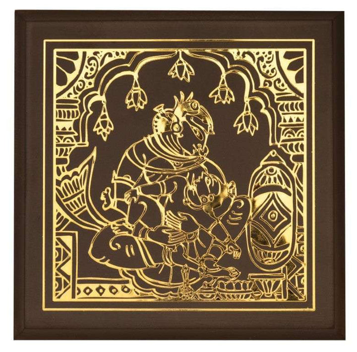 Krishna Yashoda with Golden Metal Outlines Wall Hanging Writings On The Wall Wall Hanging