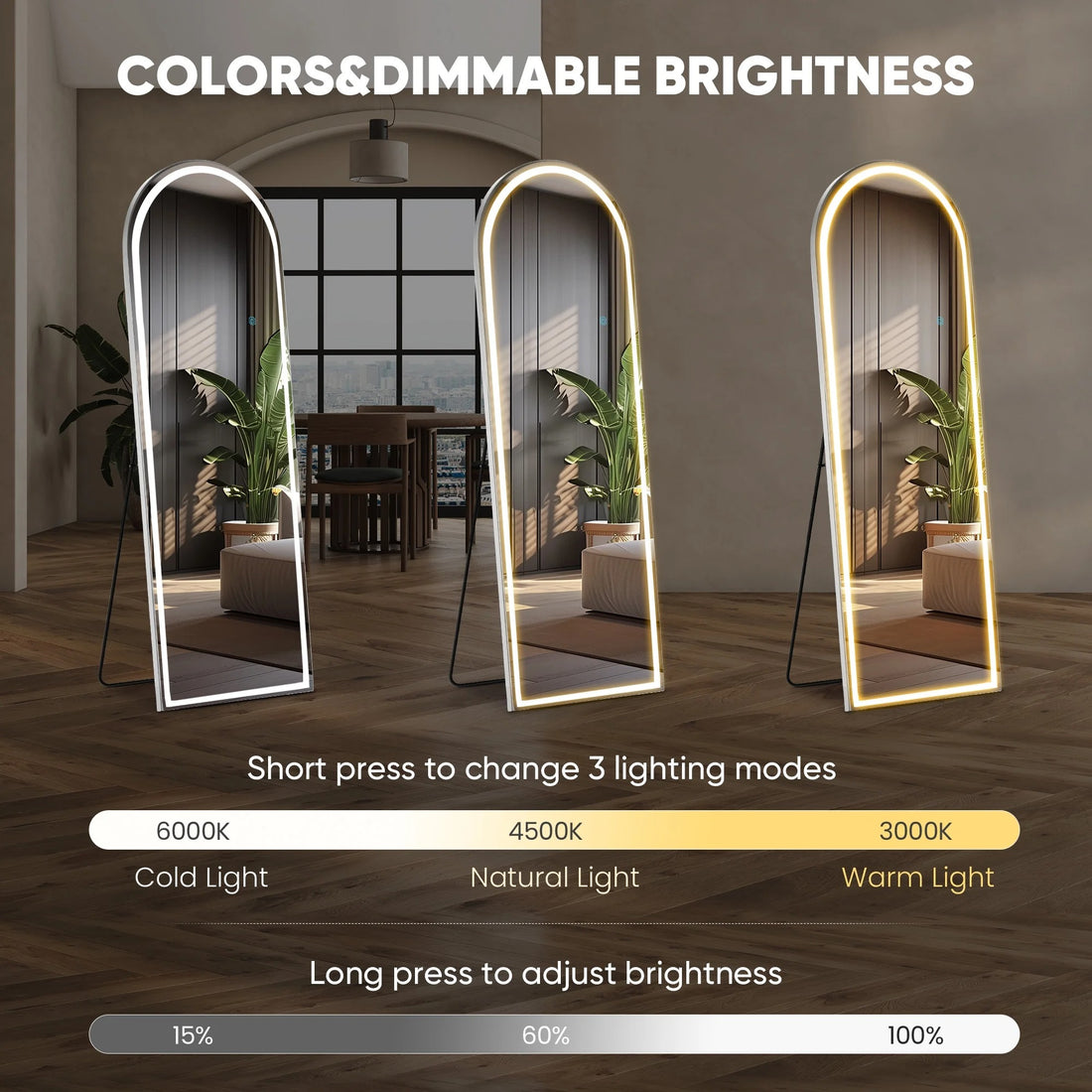 LED Full Length Sleek Designer Wall/Floor Mirror - Arched