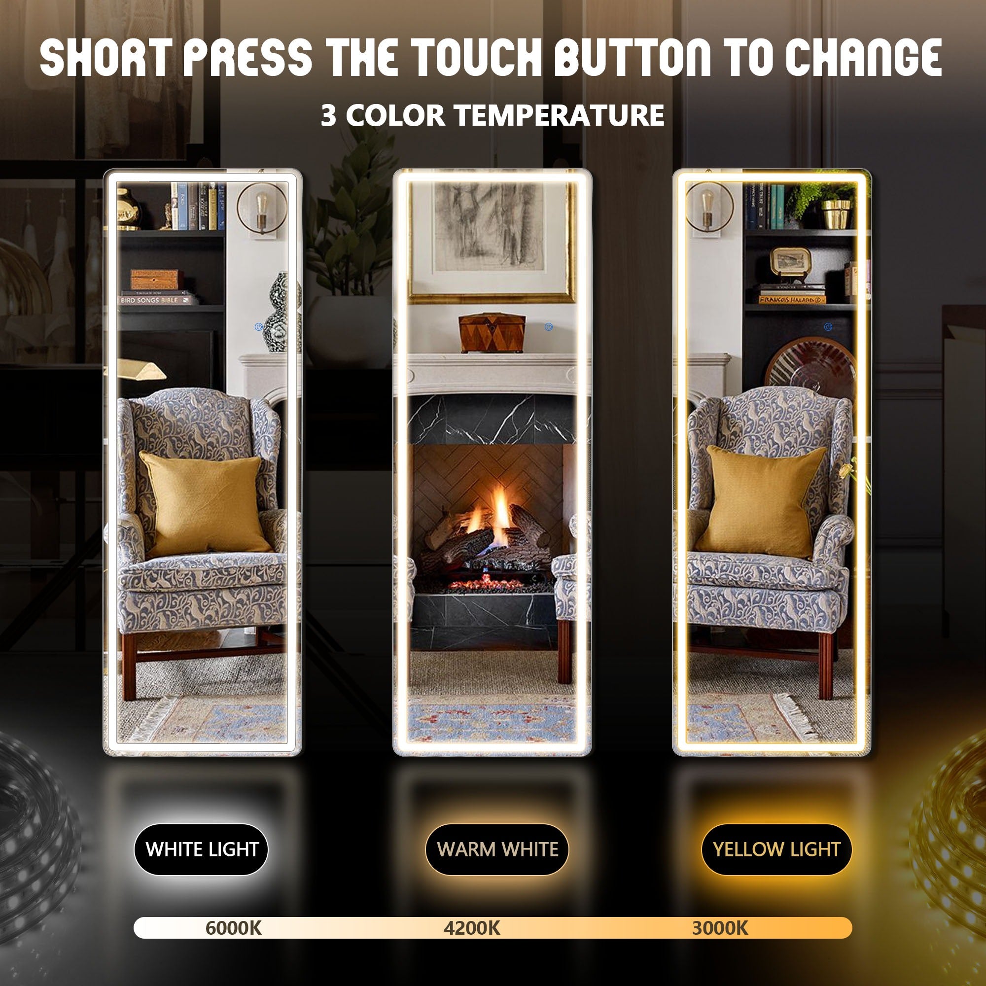 LED Full Length Sleek Designer Wall/Floor Mirror - Rectangle