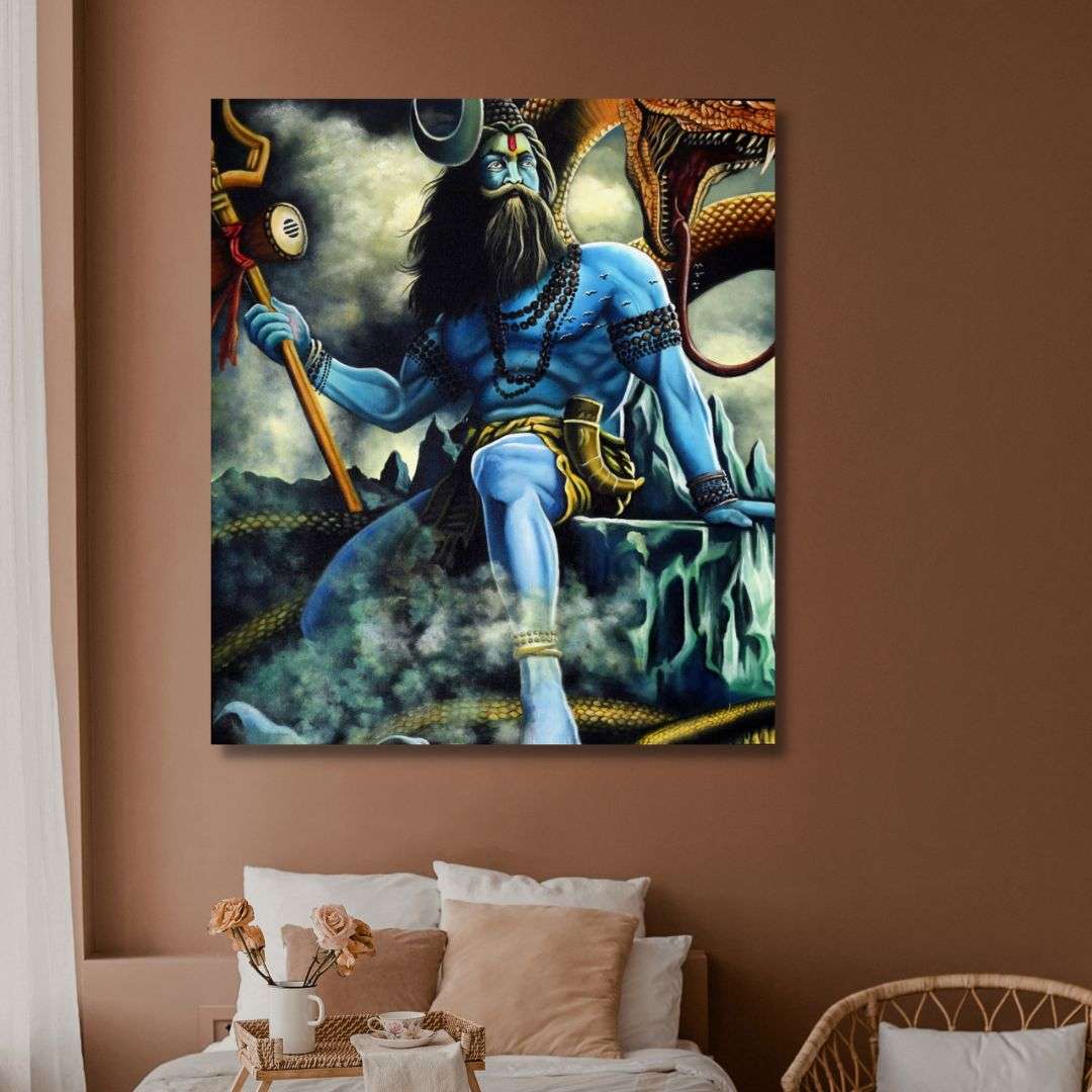 Lord Shiva Handmade Acrylic Painting Writings On The Wall Oil Painting