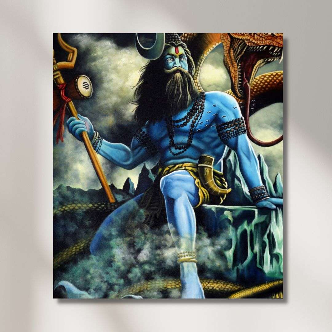 Lord Shiva Handmade Acrylic Painting Writings On The Wall Oil Painting