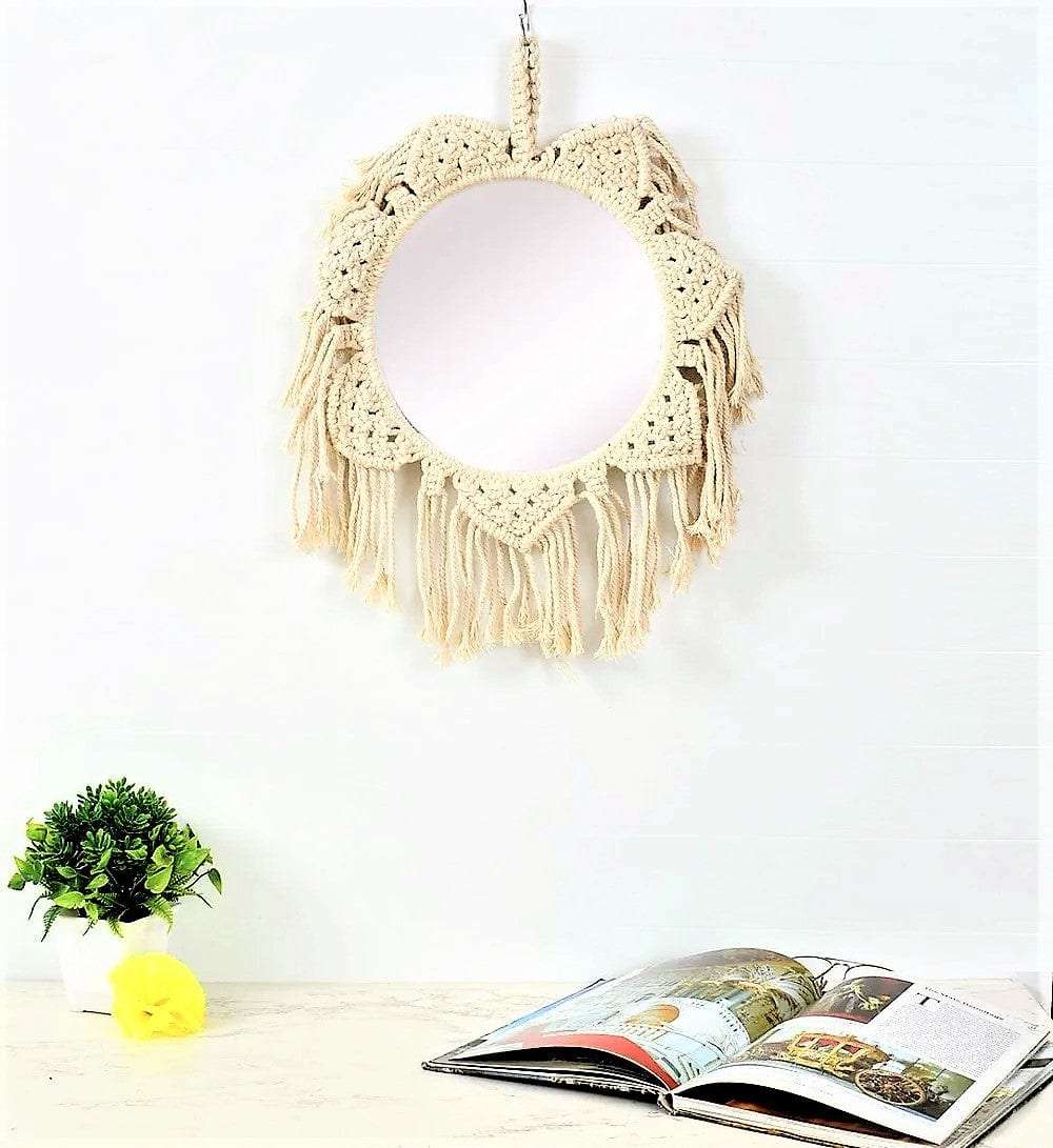 Macrame flower design wall mirror Writings On The Wall Wall Mirror