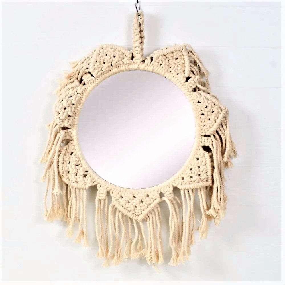 Macrame flower design wall mirror Writings On The Wall Wall Mirror