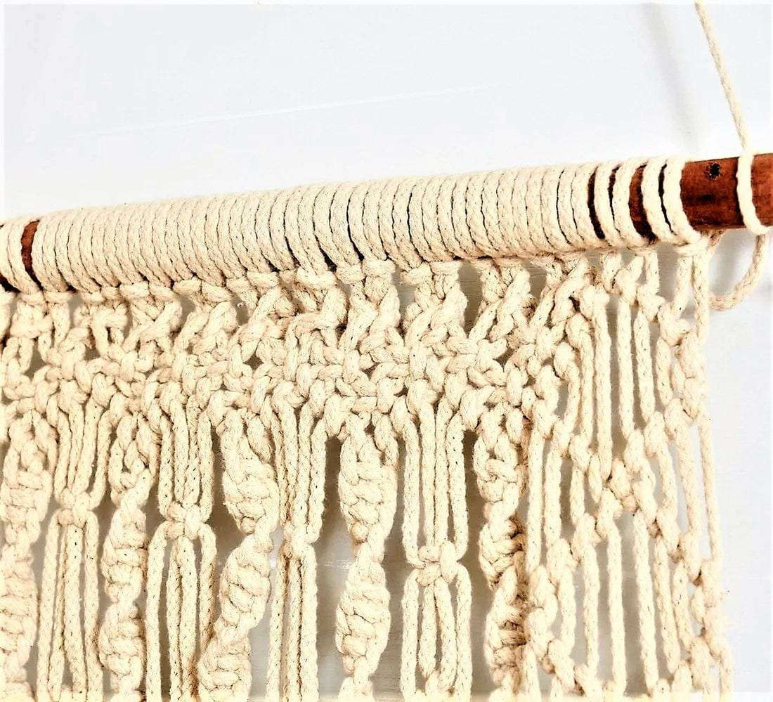 Macrame wall hanging shelf with diamond pattern Writings On The Wall Wall Hanging