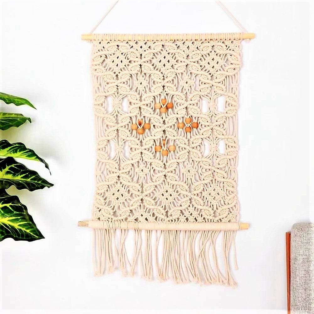 Macrame wall hanging with knots and beads Writings On The Wall Wall Hanging