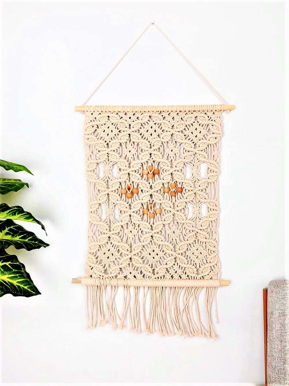 Macrame wall hanging with knots and beads Writings On The Wall Wall Hanging