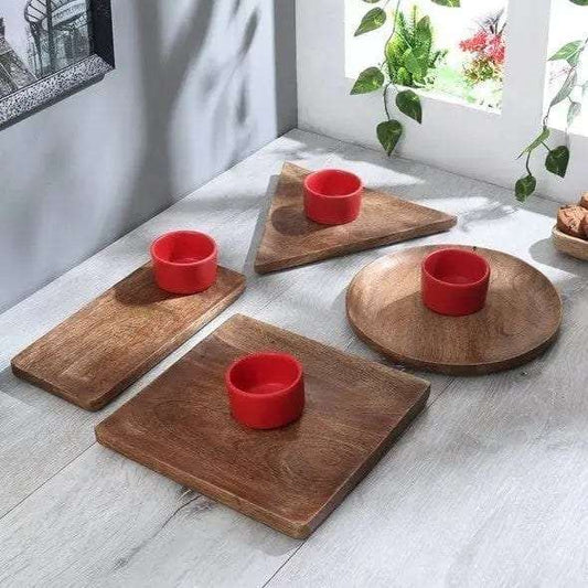 Mango Wood Platters with Ceramic Chutney Bowls Writings On The Wall home decor
