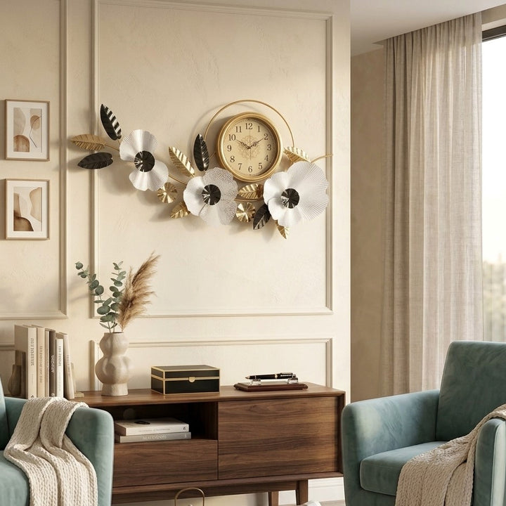 Modern 3D Flower and Leaf Decorative Wall Clock by writings on the wall