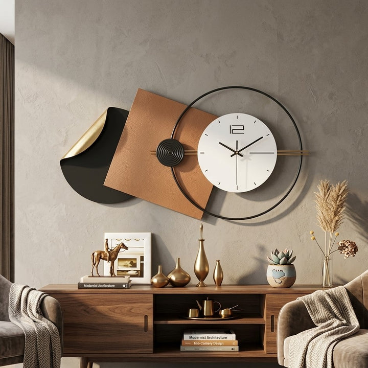 Modern Abstract Geometric Wall Clock with Metal Hoop by writings on the wall