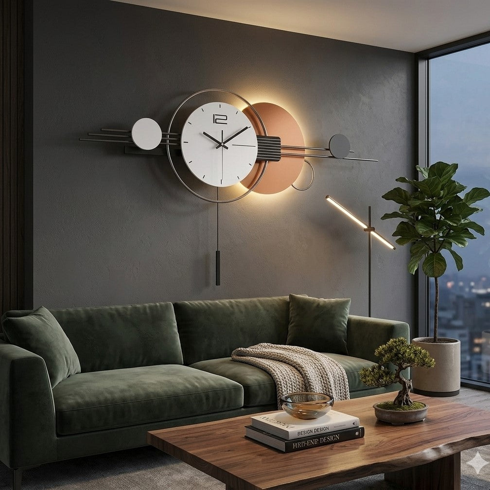 ModernGeometricBacklitDesignerWallClockwithPendulum by Writings on the wall