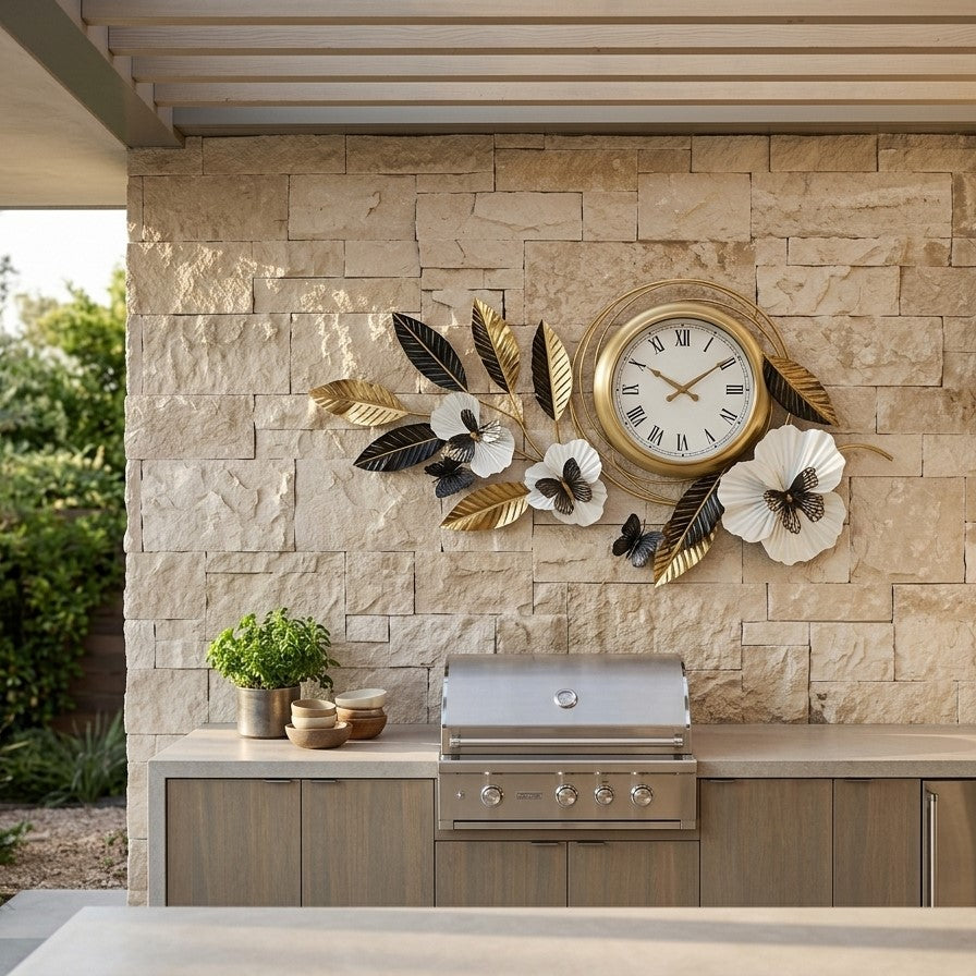 ModernGoldandBlackGinkgoLeafMetalWallArtClock by writings on the wall