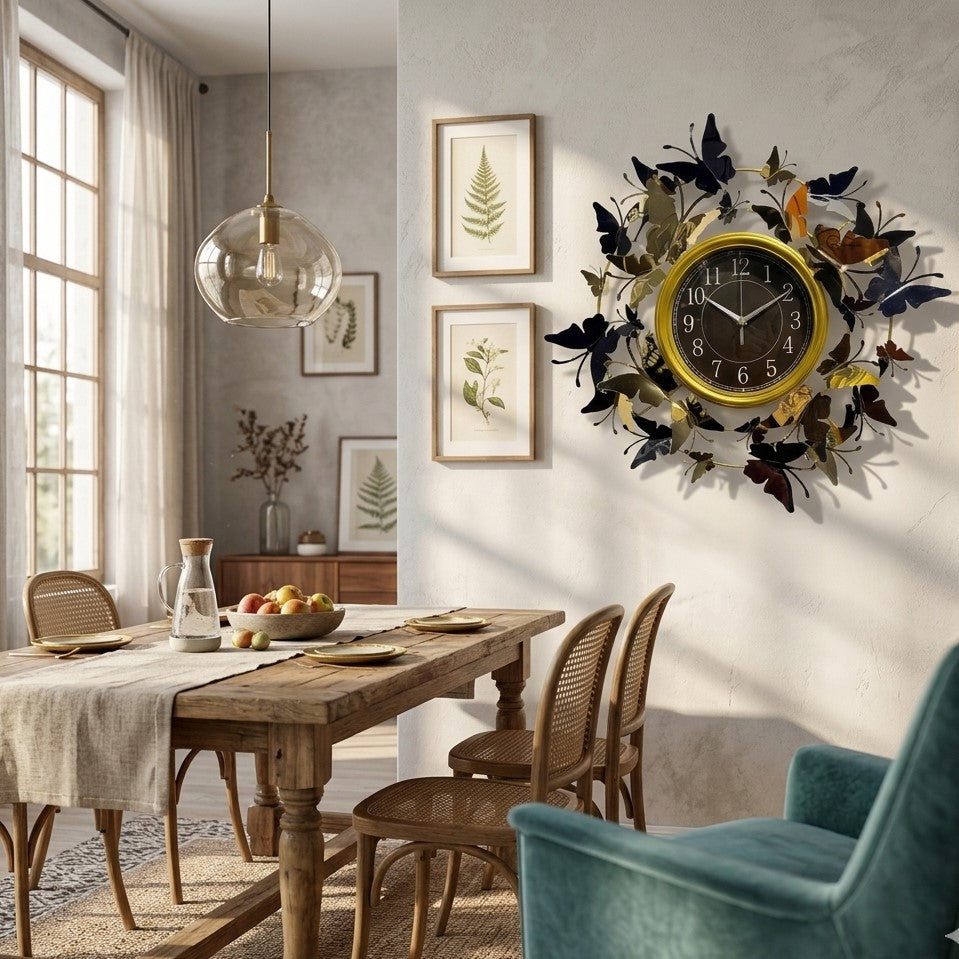 ModernGoldandBlackMetalButterflyArtWallClock by writings on the wall