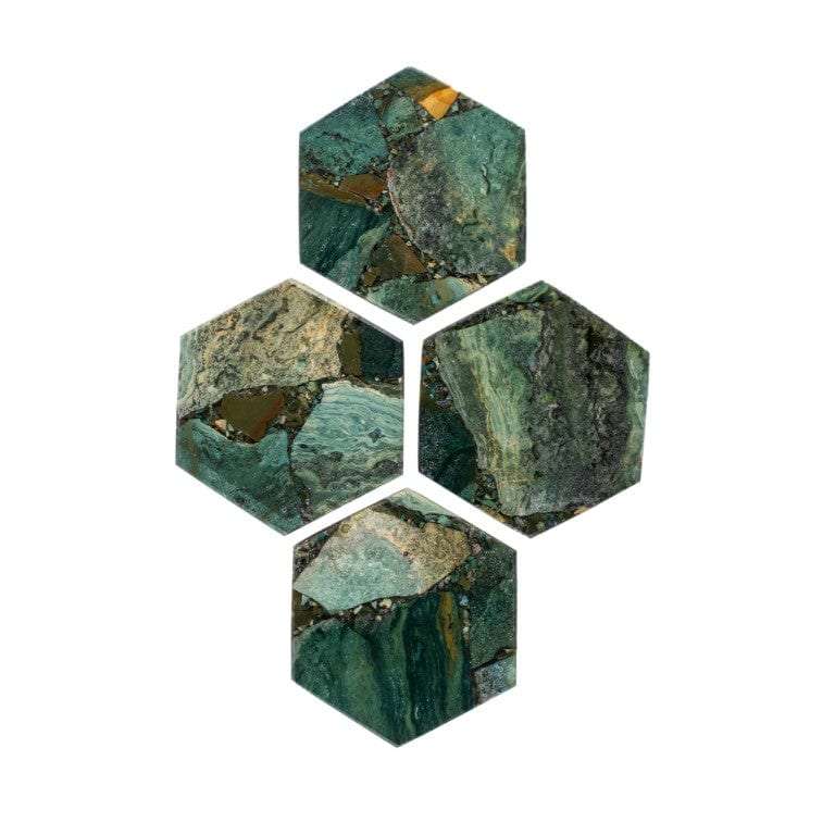 Moss Agate Hexagon Coasters - Set of 4 Writings On The Wall Coasters