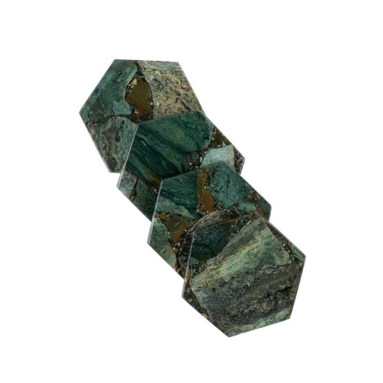 Moss Agate Hexagon Coasters - Set of 4 Writings On The Wall Coasters