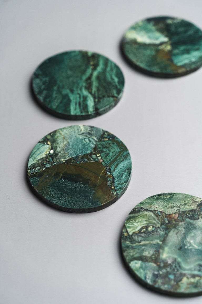 Moss Agate Round Coasters - Set of 4 Writings On The Wall Coasters