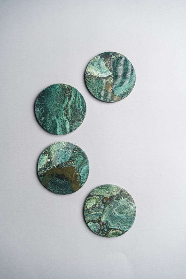 Moss Agate Round Coasters - Set of 4 Writings On The Wall Coasters