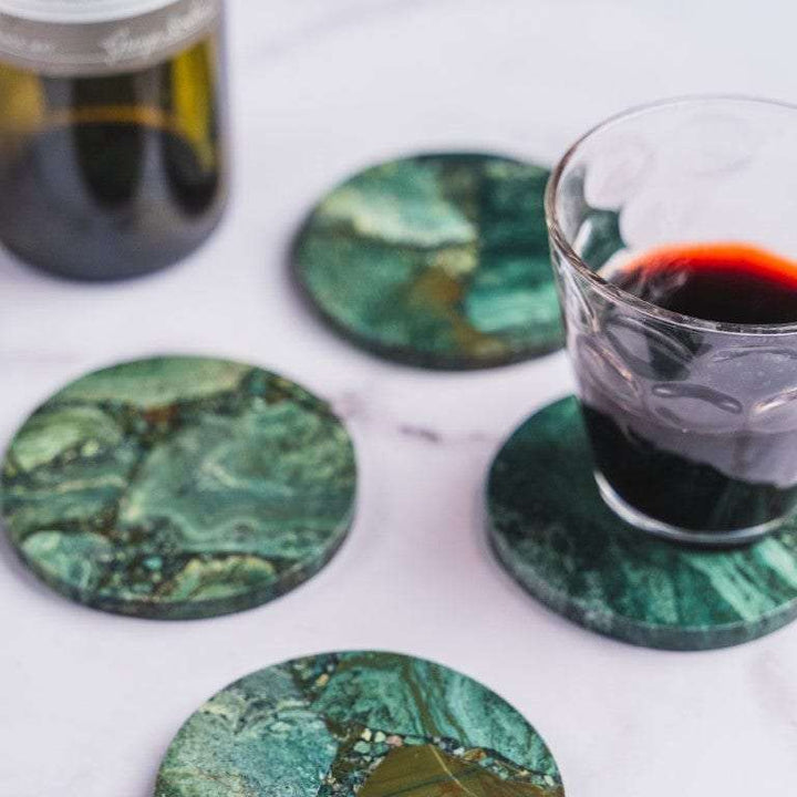 Moss Agate Round Coasters - Set of 4 Writings On The Wall Coasters